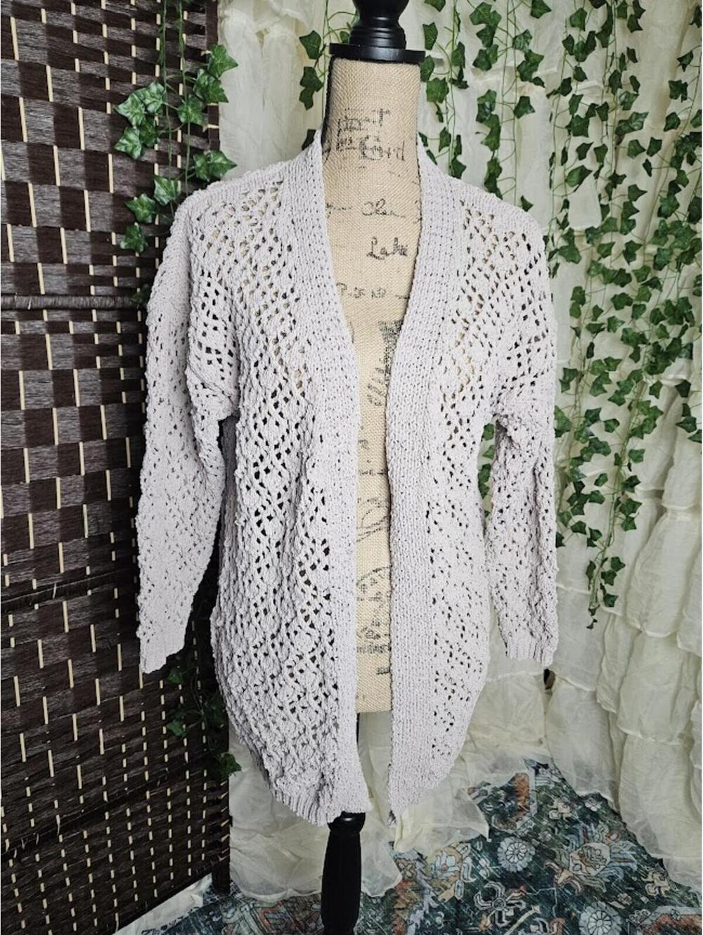 Soft Knit Open Cardigan Neutral Beige Crochet Cottagecore Layering Sweater